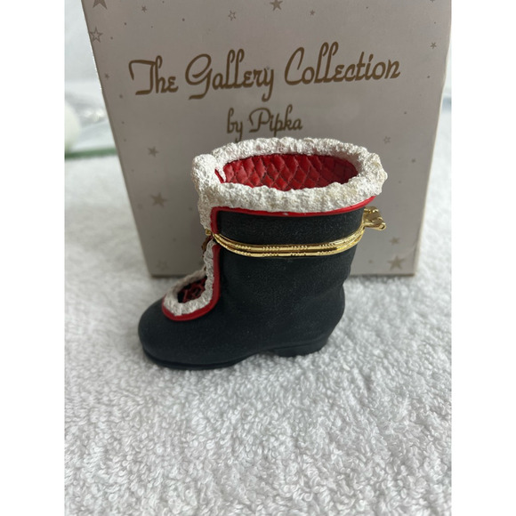 Pipka Gallery Collection #40032 Teddy Bear Santa Boot Trinket Box Christmas 3" - Picture 4 of 10